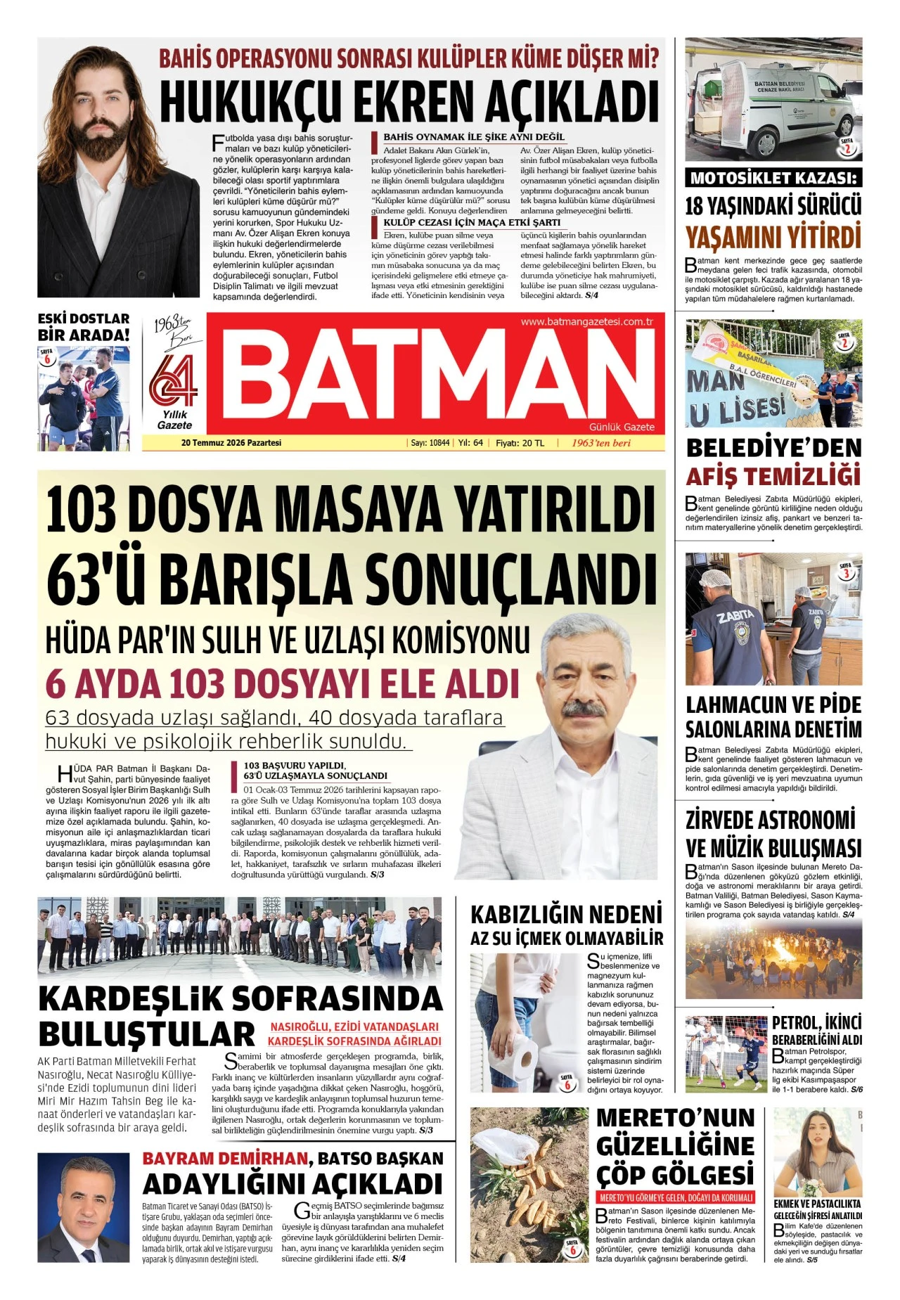 20 TEMMUZ 2026 PAZARTESİ