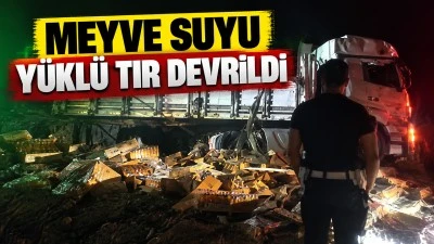 MEYVE SUYU Y&Uuml;KL&Uuml; TIR DEVRİLDİ