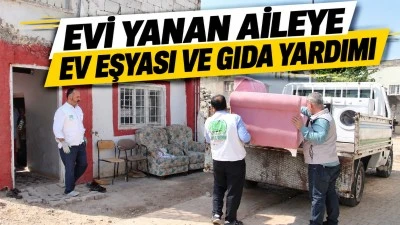 EVİ YANAN AİLEYE EV EŞYASI VE GIDA YARDIMI