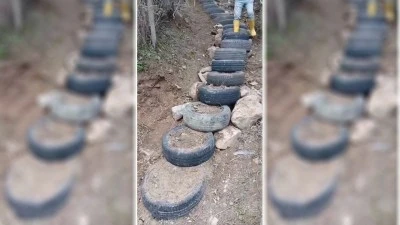 ARA&Ccedil; LASTİĞİNDEN MERDİVEN YAPTILAR