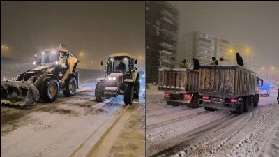 YENİ YILIN İLK MESAİSİ KARLA M&Uuml;CADELE OLDU