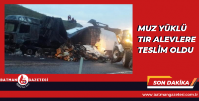 MUZ YÜKLÜ TIR ALEVLERE TESLİM OLDU