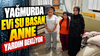 Yağmurda evi su basan anne yardım bekliyor