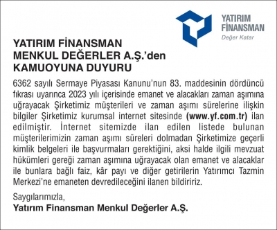 YATIRIM FİNANSTAN ZAMAN AŞIMI DUYURUSU